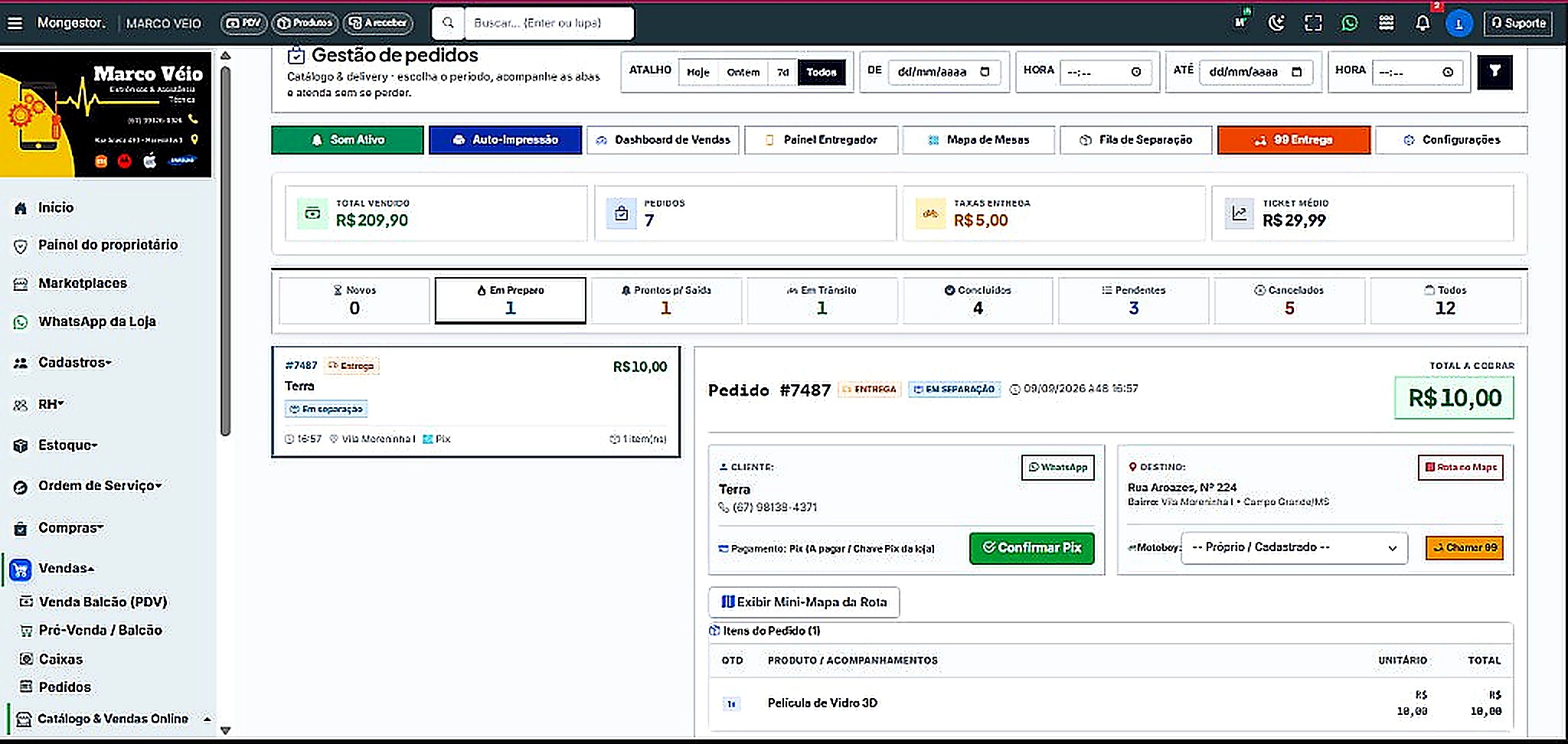 Gestão de pedidos Delivery Mongestor